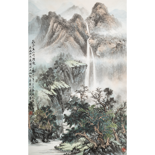 "Flying Waterfalls Rush Downward—Mists and Clouds Ascend" - Limited Edition Giclée Print on Bamboo Paper