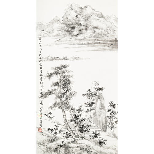 "Study After Ni Zan: Pine, Bamboo, and a Quiet Hut" - Limited Edition Giclée Print on Bamboo Paper